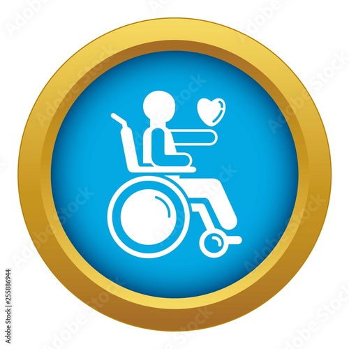 Man in wheelchair icon blue vector isolated on white background for any design