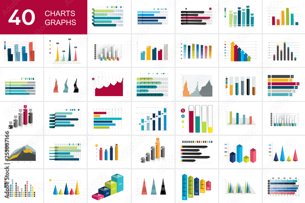 Mega set of charst, graphs. Blue color. Infographics business elements.