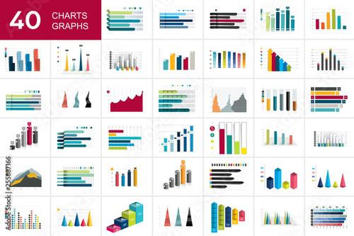 Mega set of charst, graphs. Blue color. Infographics business elements.