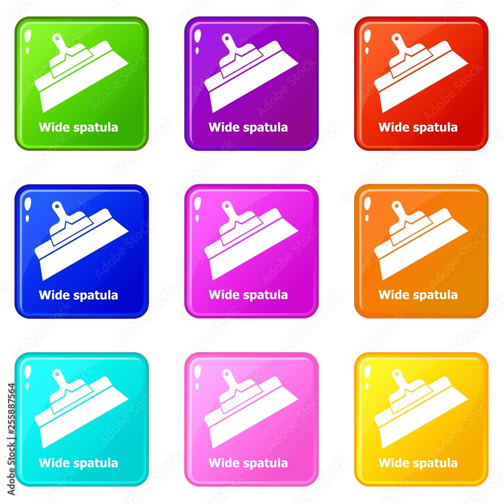 Wide spatula icons set 9 color collection isolated on white for any design Wide spatula icons set 9 color collection isolated on white for any design