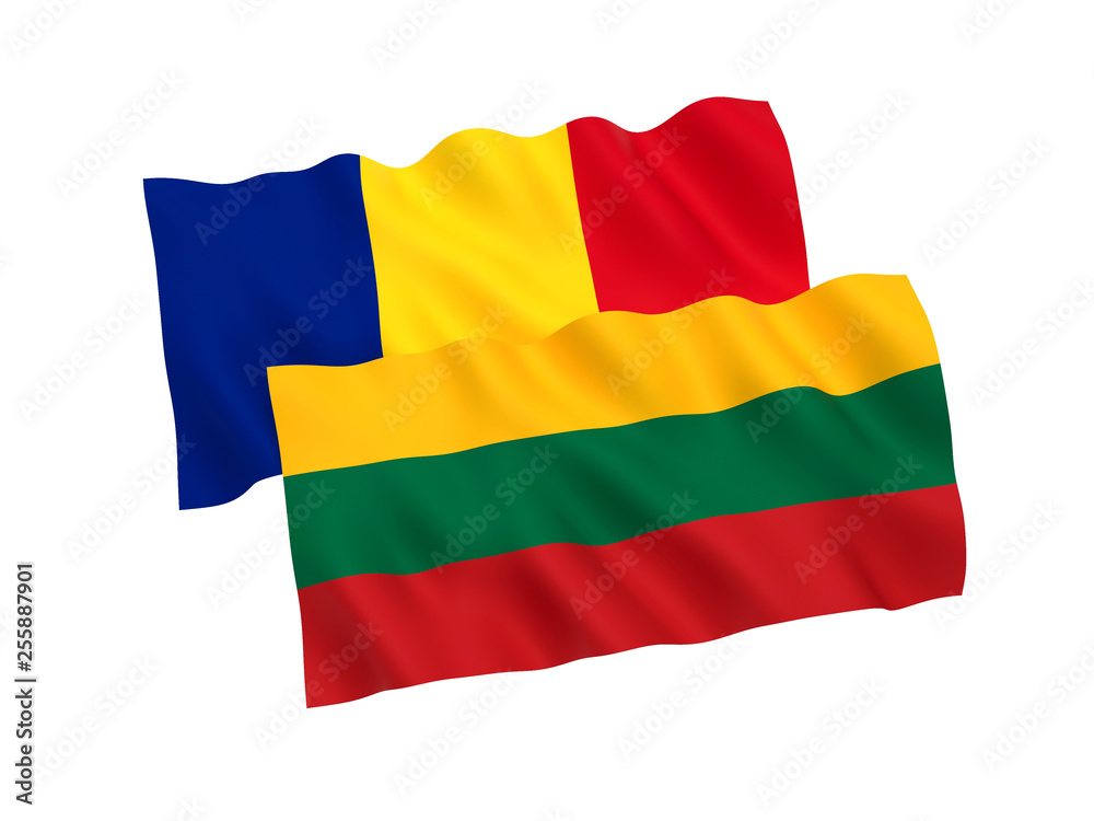 Flags of Romania and Lithuania on a white background Flags of Romania and Lithuania on a white background