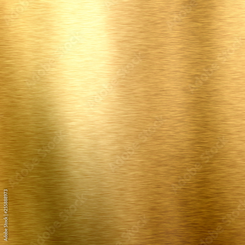 Gold background. Shiny polished leaf metal gold plate, brushed texture