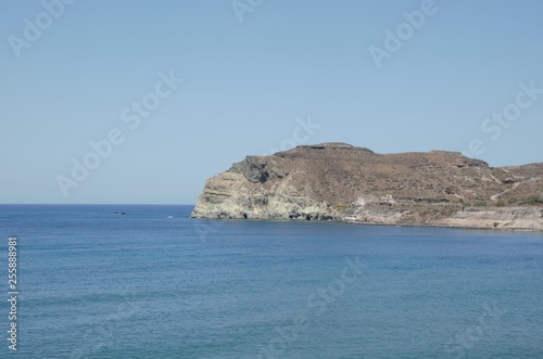 Amazing Mediterranean sea view from the black beach in Santorini 