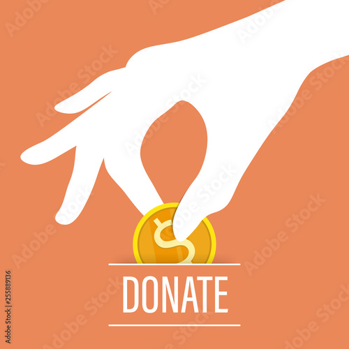 hand hold gold coin donate box vector	