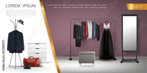 Realistic Wardrobe Room Elements Composition