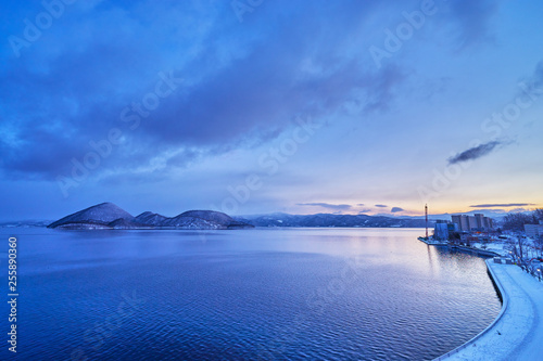 Beautiful landscape sunrise scenics in Lake Toya in Shikotsu Toya National Park , Abuta District, Hokkaido, Japan.