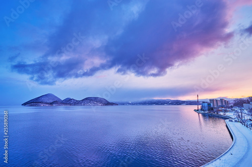 Beautiful landscape sunrise scenics in Lake Toya in Shikotsu Toya National Park , Abuta District, Hokkaido, Japan. photo