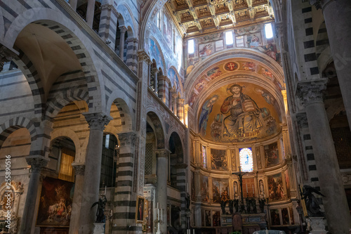 Panoramic view of interior of Pisa Cathedral