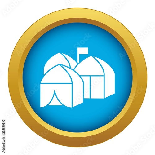 Refugee tent city icon blue vector isolated on white background for any design