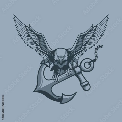 Eagle with Anchor in claws tattoo style.