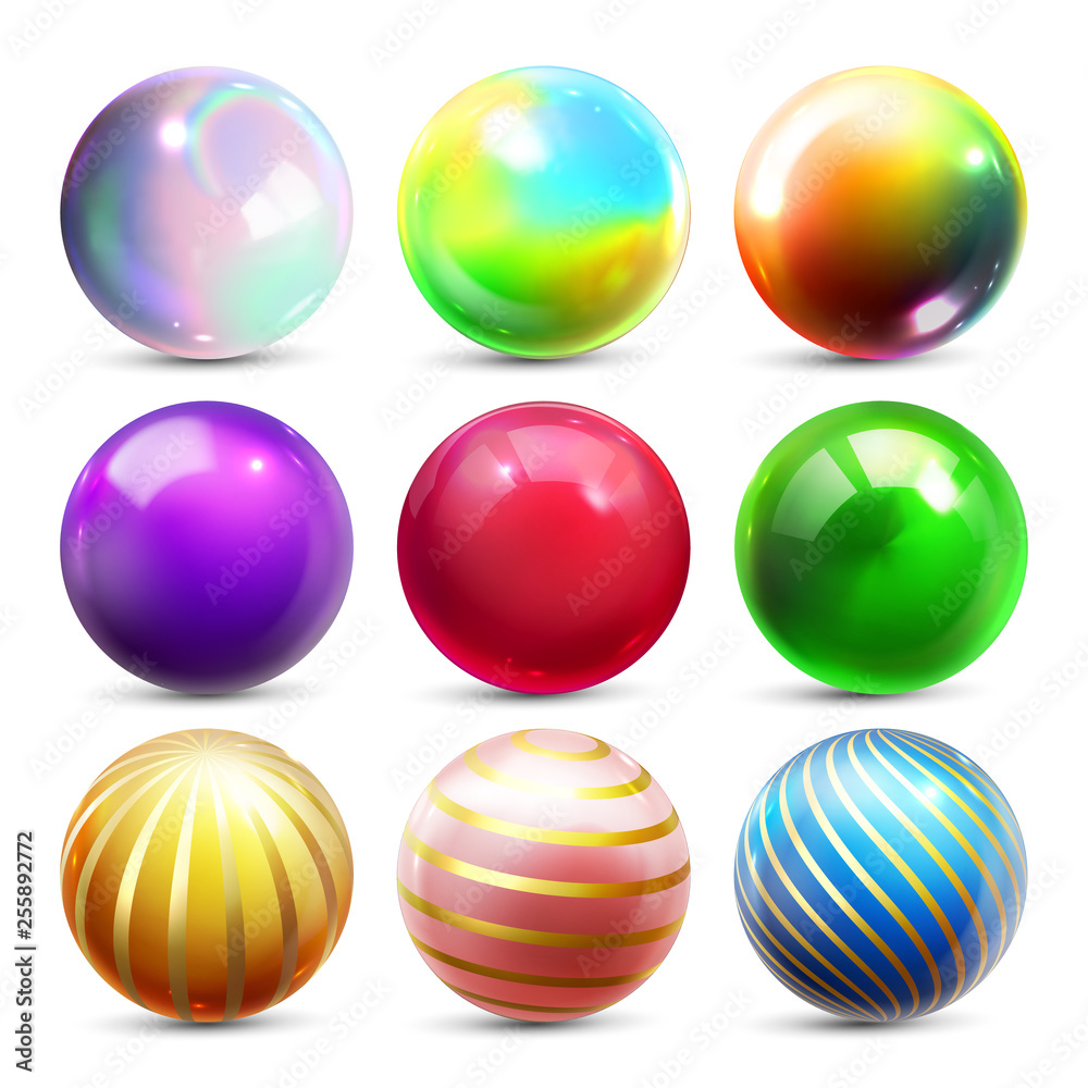 Shine Sphere Set Vector. Orb Shining Ball. Glowing Metal Or Plastic Abstract Circle. Glossy Shine Icon. Gold, Stone Clear Bubble. Crystal Magic Symbol. 3D Realistic Illustration