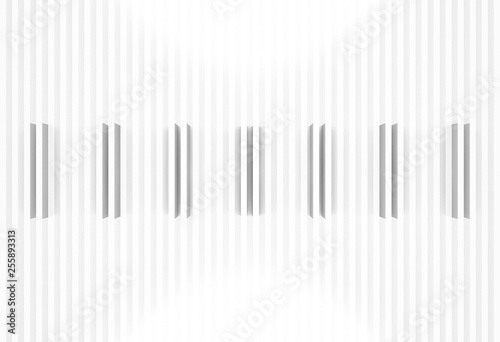 3d rendering. abstract modern White long bars panel wall design vintage background.