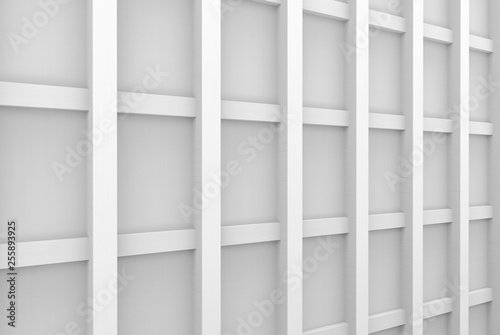 3d rendering. perspective view of modern light gray rectangle shape pattern wood wall design background.