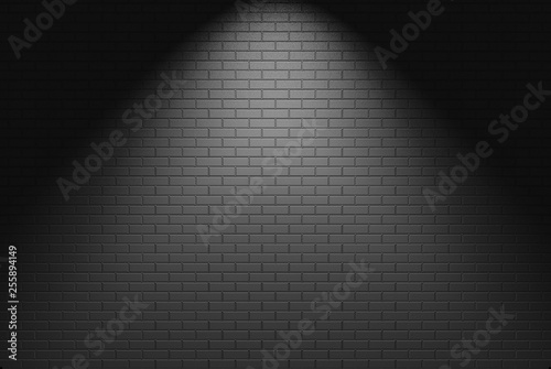 3d rendering. white spot light shine on gray brick blocks wall background.