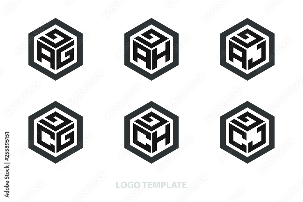 hexagon logo with three alphabet initial. Vector template illustration.icon