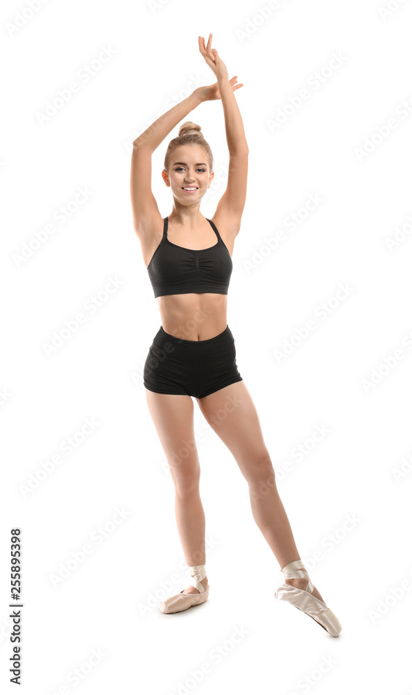 Beautiful young ballerina on white background Beautiful young ballerina on white background
