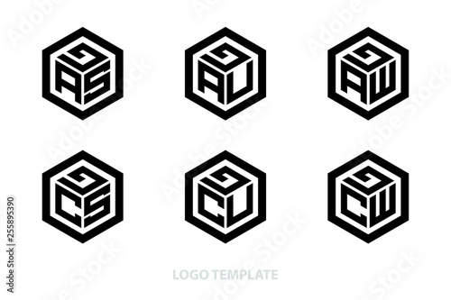 hexagon logo with three alphabet initial. Vector template illustration.icon