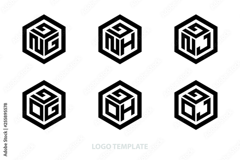 hexagon logo with three alphabet initial. Vector template illustration.icon hexagon logo with three alphabet initial. Vector template illustration.icon