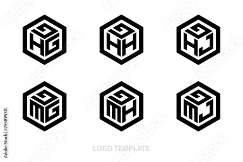 hexagon logo with three alphabet initial. Vector template illustration.icon