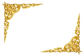 Pattern of wood carve gold paint for decoration isolated on white
