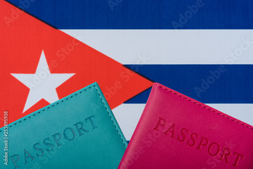 Photography On the background of the Flag of Cuba lie the passport.