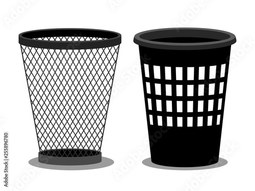 Office style empty bins isolated on white background. Vector basket container garbage, junk bucket illustration