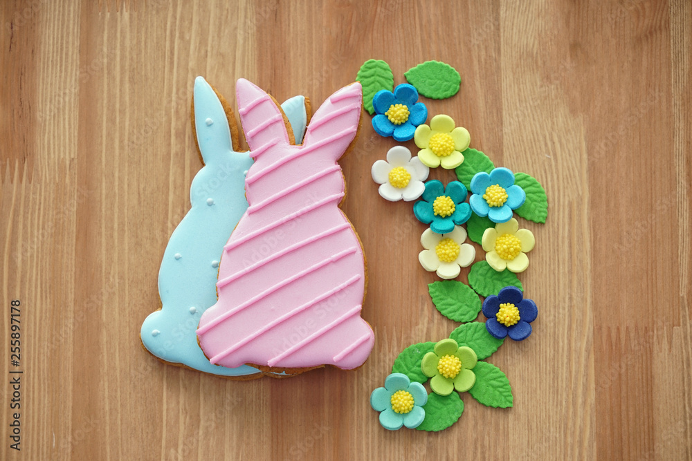 Tasty Easter cookies on wooden table Tasty Easter cookies on wooden table
