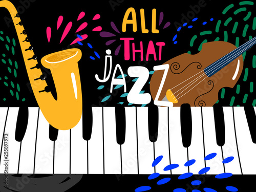 Jazz piano poster. All that jazz music festival vector background. Illustration of jazz live, musical show instrument