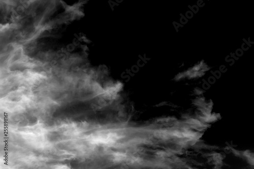 White cirrus cloud isolated on black background, Fluffy texture , Abstract smoke