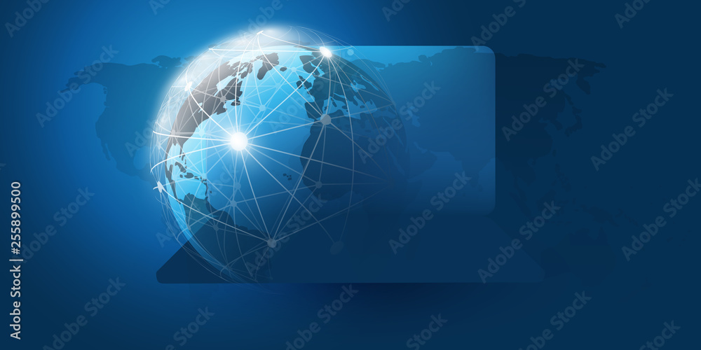 Global Networks Design with Earth Globe and Laptop - Vector Template for Your Business 
