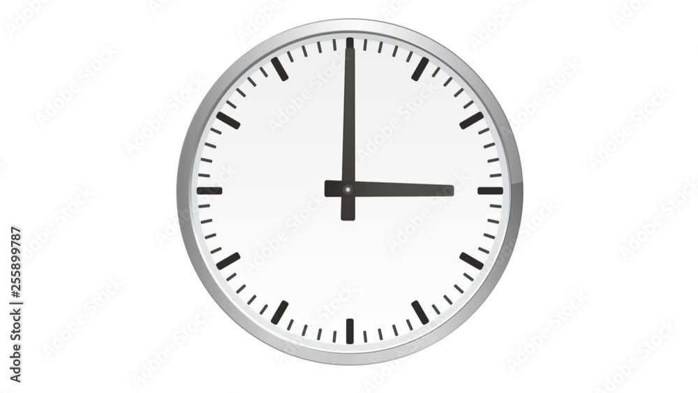 Animated analog clock, time lapse, on white background
