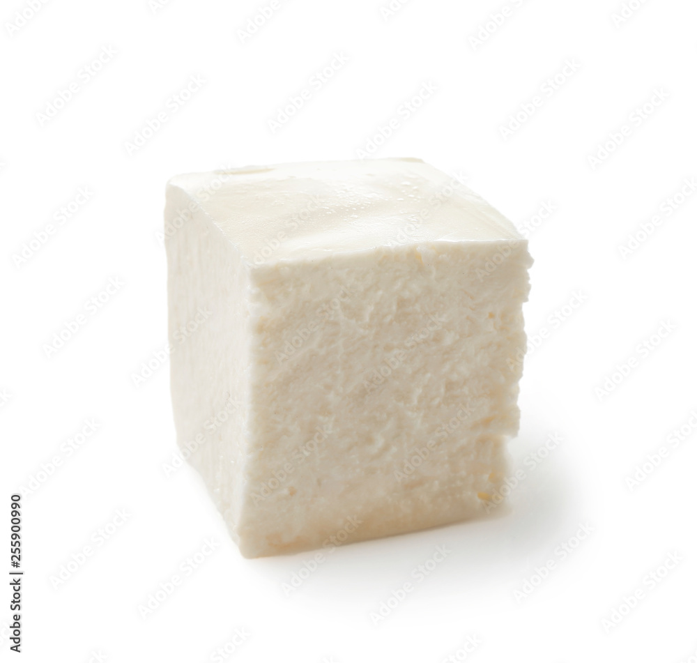 Tasty feta cheese on white background