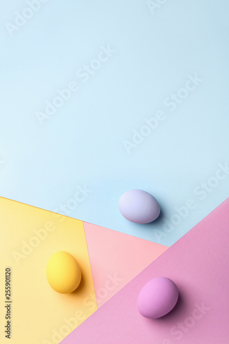Easter eggs on color background