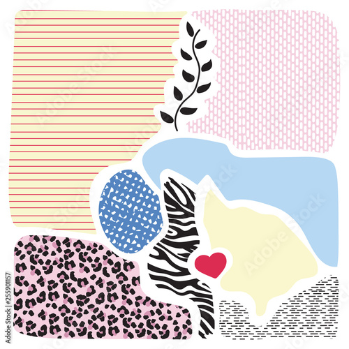 Abstract vector background with gepard hand drawn texture, dots, grain, textures and minimalist elements. Suitable for creating greeting cards, invitations, banners, web, flyers, covers, brochures