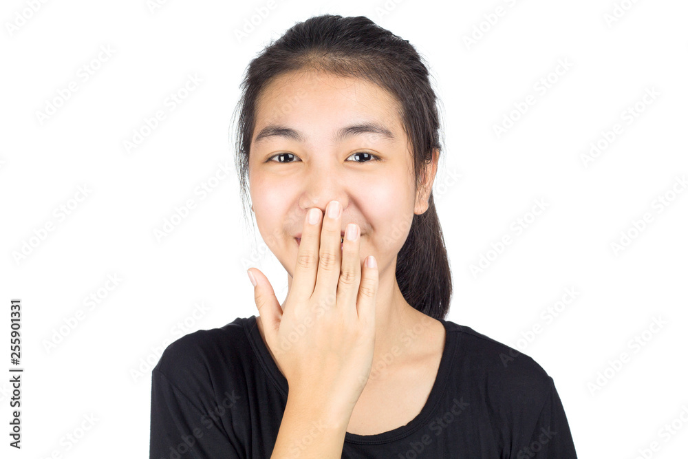 Happy laughing woman in white background Happy laughing woman in white background