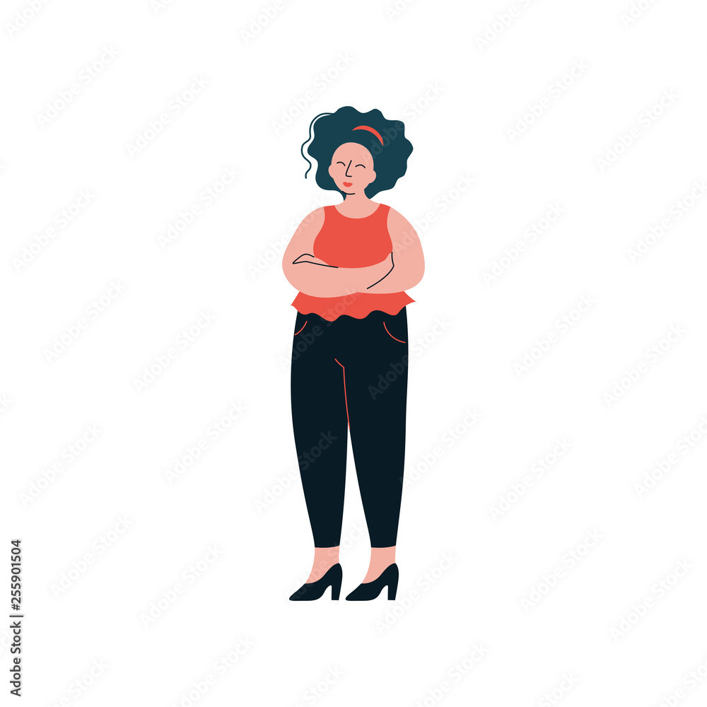 Attractive Brunette Curvy Girl, Beautiful Plus Size Plump Woman Vector Illustration Attractive Brunette Curvy Girl, Beautiful Plus Size Plump Woman Vector Illustration