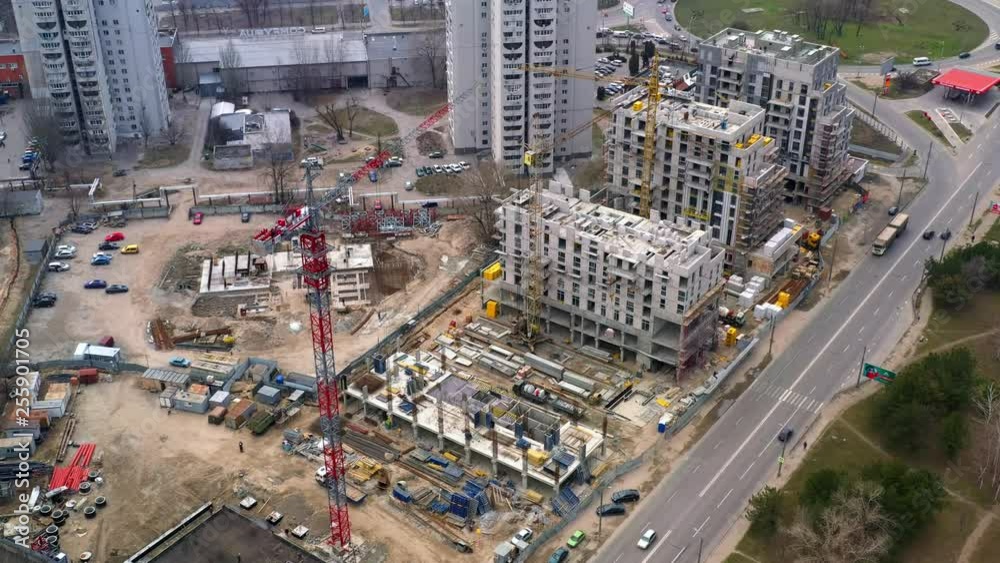 Aerial view of building construction site