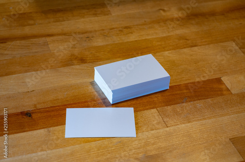 white business cards on wooden background
