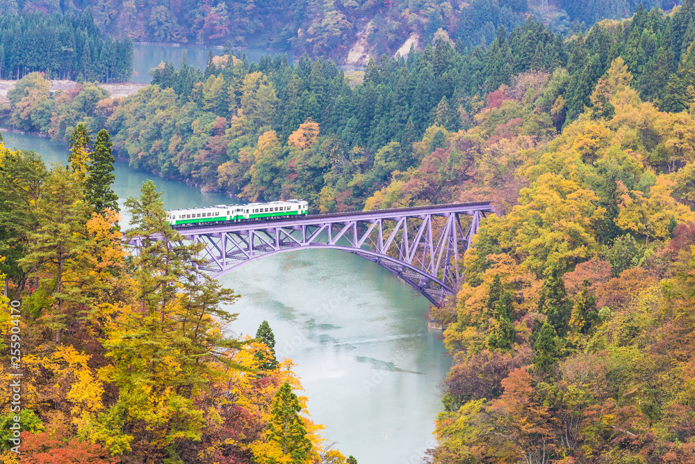 Tadami line at Mishima town , Fukushima in autumn Tadami line at Mishima town , Fukushima in autumn
