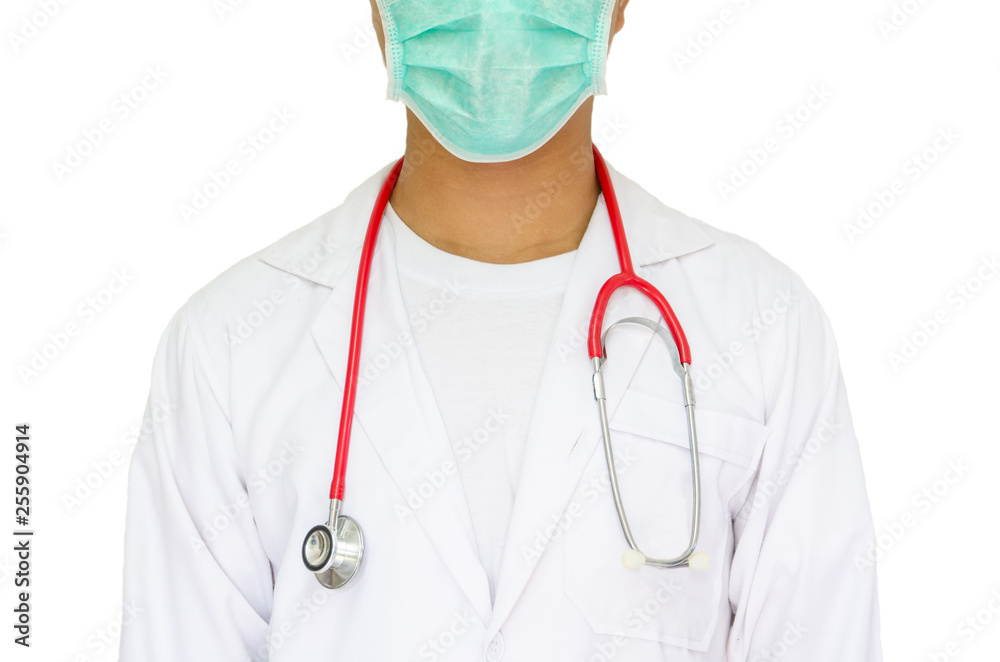 doctor in white coat and red stethoscope hang on his neck doctor in white coat and red stethoscope hang on his neck