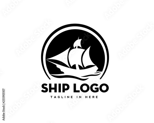 white ship on circle world logo design inspiration