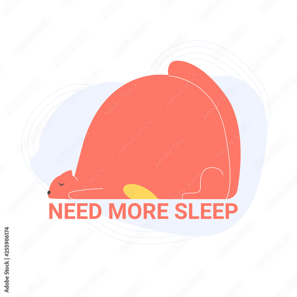 Fat cute cat character sleeps on a light blue background. Need more sleep. Vector illustration. Fat cute cat character sleeps on a light blue background. Need more sleep. Vector illustration.