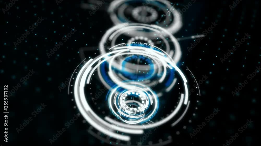 Circle hud head up display interface element for futuristic cyber technology concept with dark and grain processed