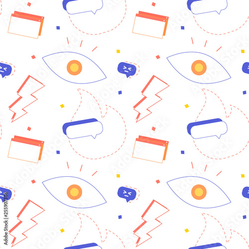 Bright linear seamless pattern. On a white background. Cyberbullying and technology addiction.