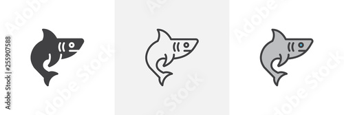Shark, fish icon. Line, glyph and filled outline colorful version, shark predator animal outline and filled vector sign. Symbol, logo illustration. Different style icons set. Vector graphics