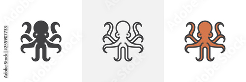 Octopus, mollusk icon. Line, glyph and filled outline colorful version, octopus sea animal outline and filled vector sign. Symbol, logo illustration. Different style icons set. Vector graphics