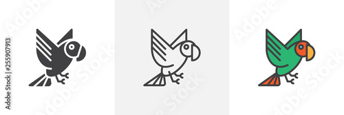 Flying parrot icon. Line, glyph and filled outline colorful version, parrot bird outline and filled vector sign. Symbol, logo illustration. Different style icons set. Vector graphics