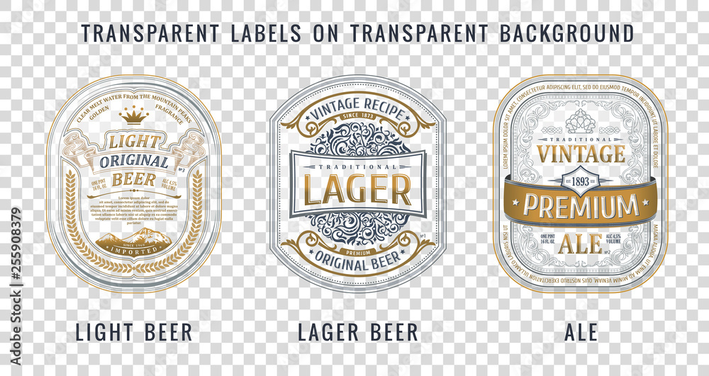 Set of Vintage frames for labels. Gold stickers bottle beer