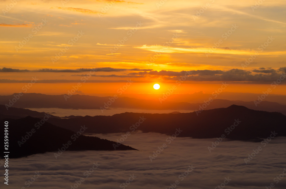 Sea of clouds on sunrise