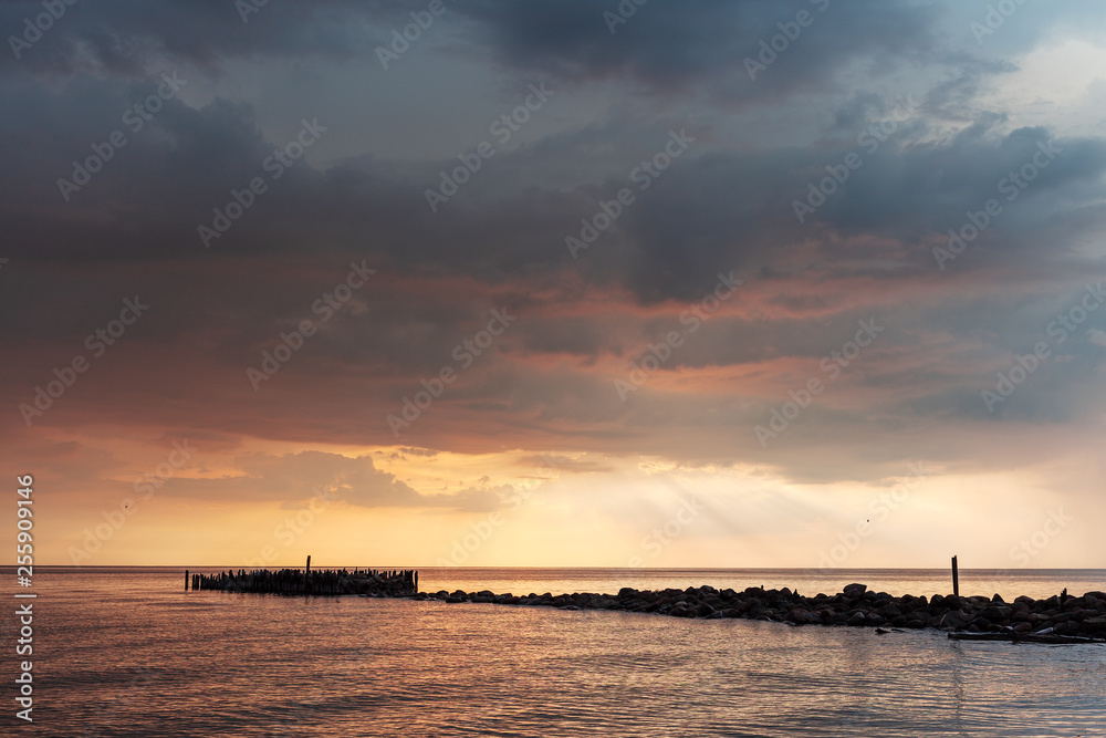 Hot summer evening by gulf of Riga, Baltic sea.